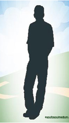 Silhouette of a man glowing with white light.