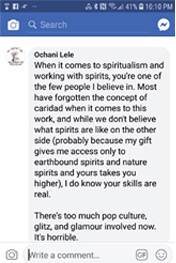 Screenshot from Facebook Soul to Soul Medium's testimonial which reads contents in the paragraph